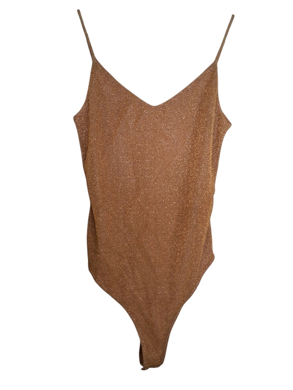 NWT H&M Gold Metallic Shimmer Low Back Spaghetti Strap Bodysuit Size Small